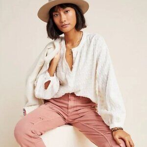 Pilcro from Anthropologie Cotton Cream Textured Button-up Blouse - Size - Large